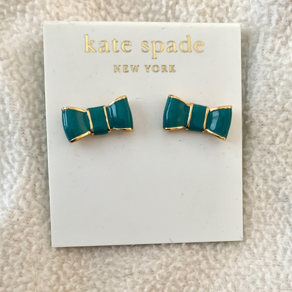 Kate Spade vintage Take a Bow Enamel turquoise/teal 14k Earrings